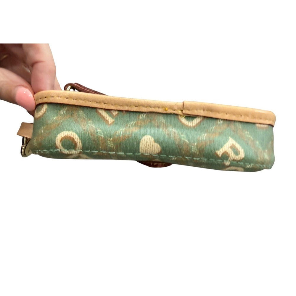 Dooney & Burke Wristlet Green Monogram Logo Leather Y2K Mini Pouch Clutch Bag - Picture 10 of 13